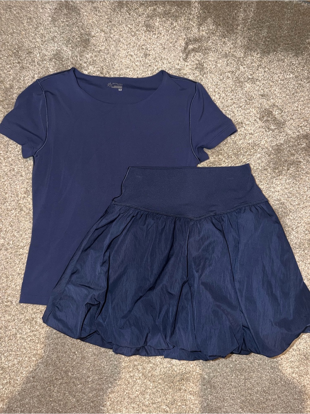 aerie Navy Blue real me bubble skirt and XTRA T-shirt matching set